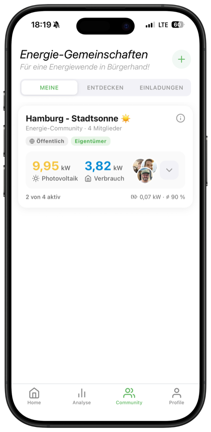Solistrom Community-Screen mit Top-Energie-Sparer-Rangliste