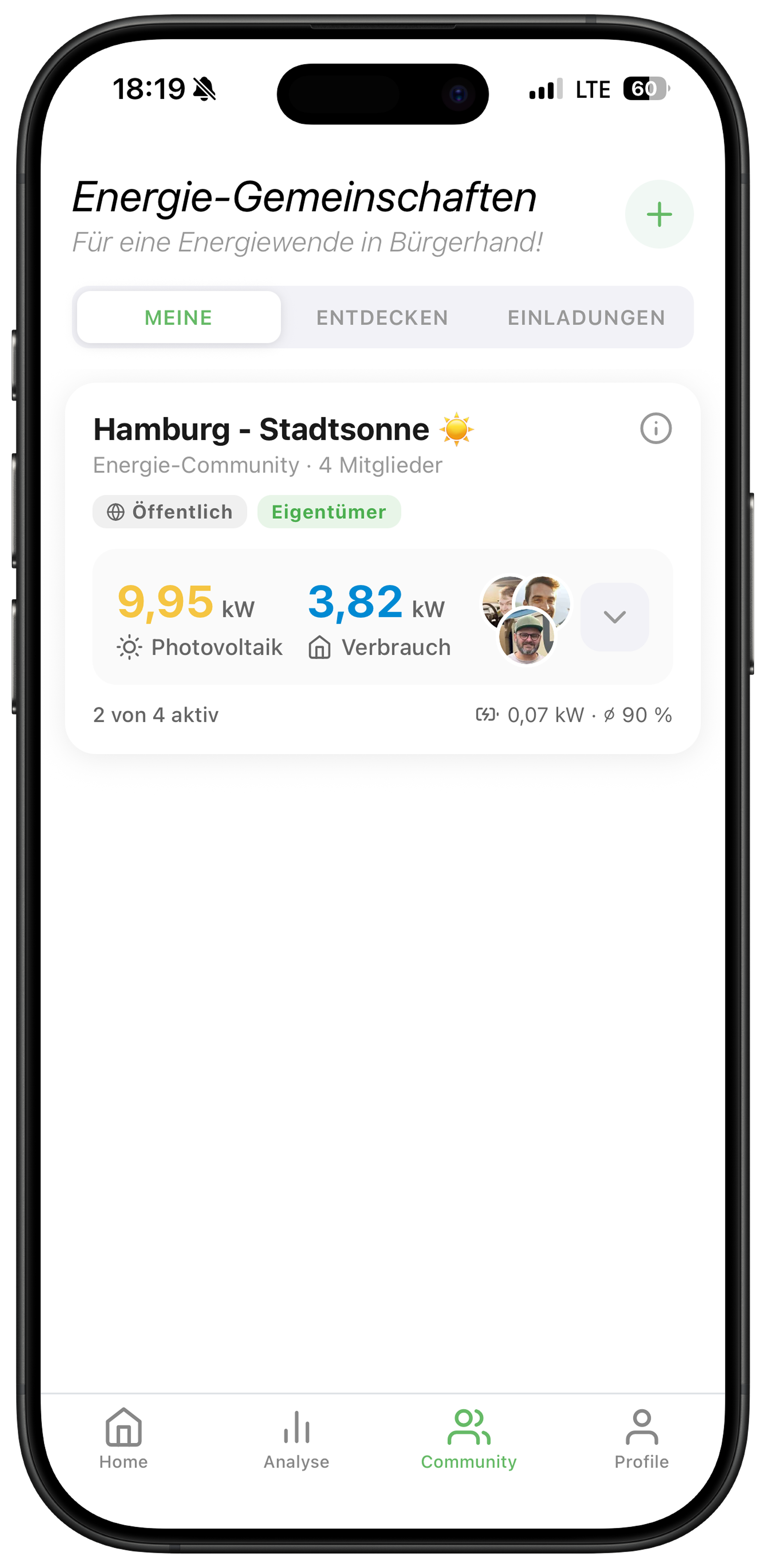 Solistrom Community-Screen mit Top-Energie-Sparer-Rangliste